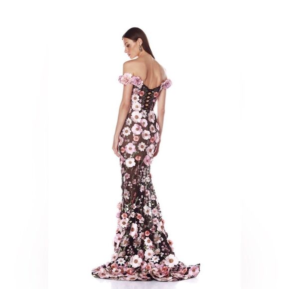 NWOT Bronx and Banco Jasmine Black Multi Off Shoulder Gown - Picture 5 of 16